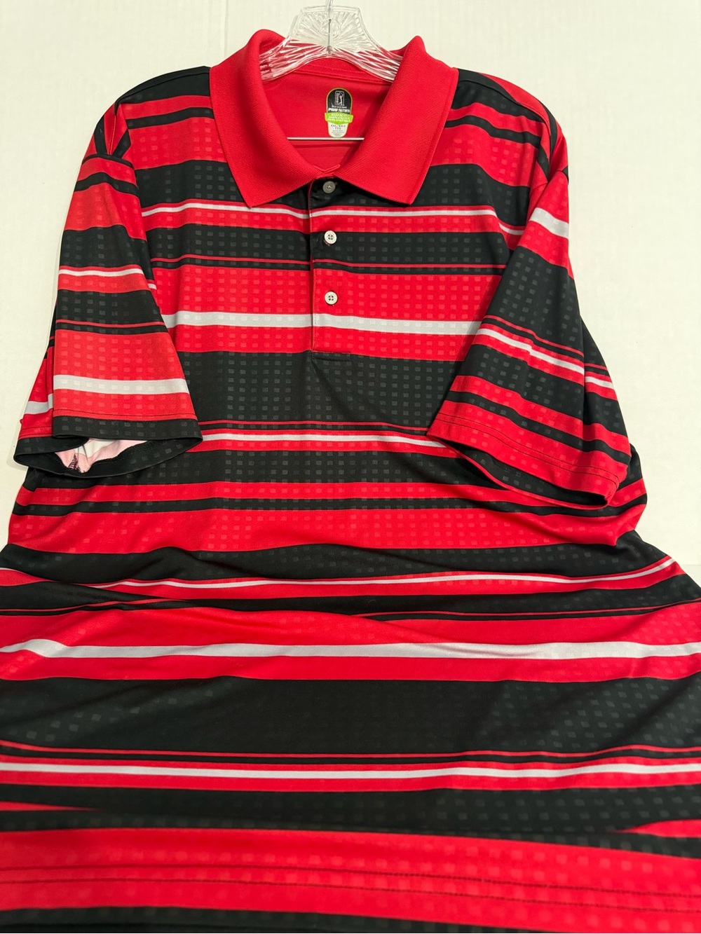 PGA Tour Pro Series Red, Black & White Striped Men's Polo